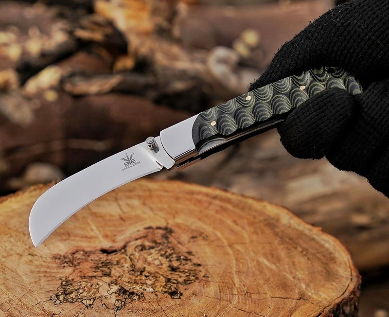 BE BREAK EDGE Hawkbill,Folding Pocket Knife with Curved Steel Blade, Lineman Tools,Black&Green G10 Handle. - Image 4